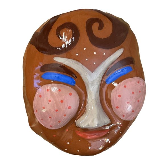 Japanese Sumo Themed Handmade Ceramic Mask - Wall Decor - Picture 1 of 7